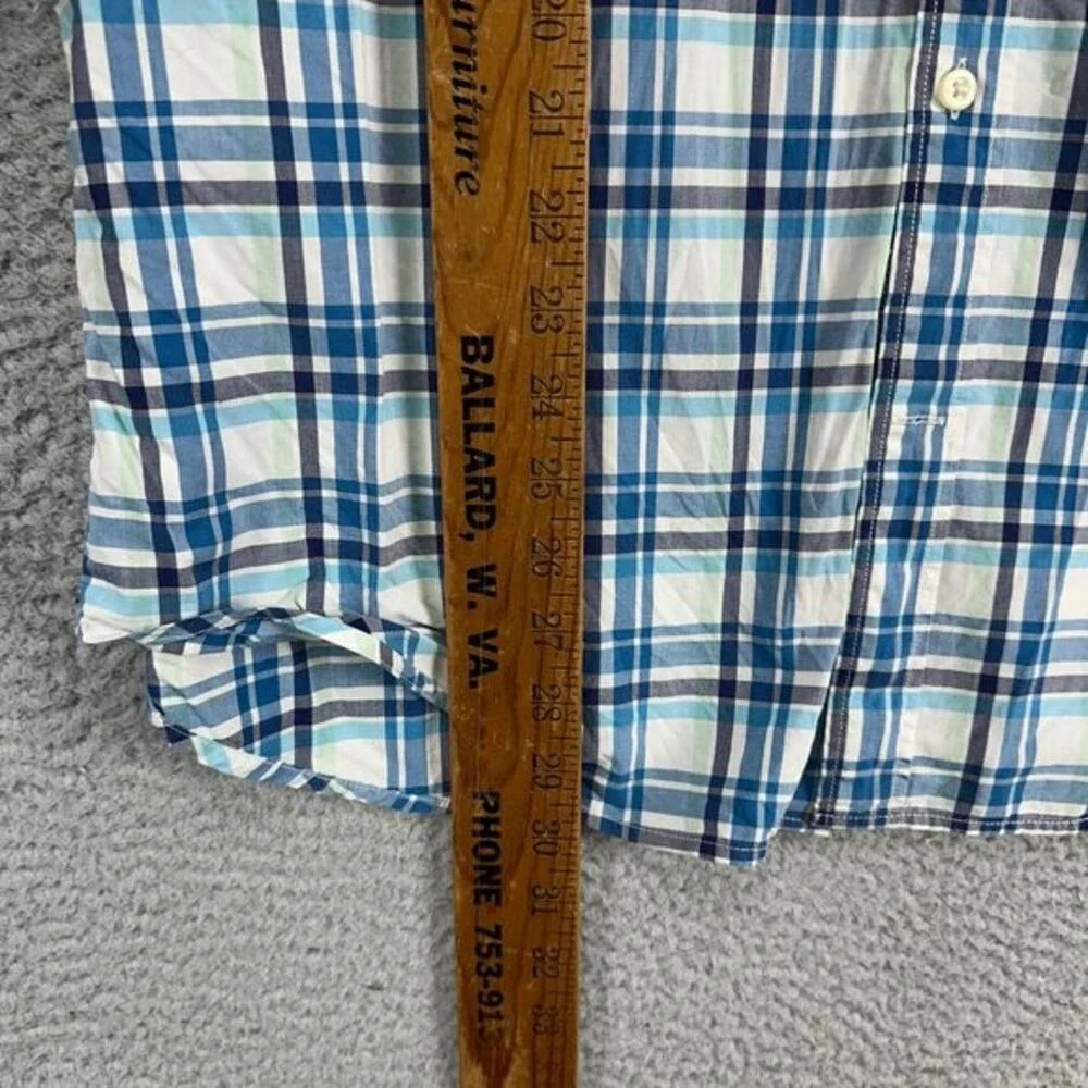 Banana Republic Button Up Shirt Adult Large White Blue Plaid Camden Fit Mens